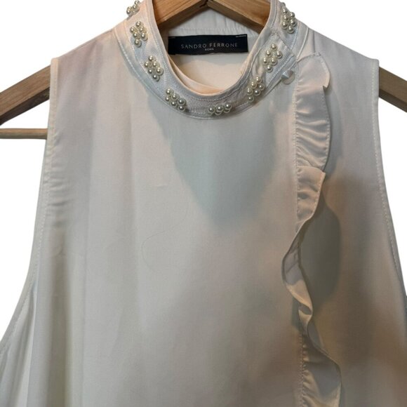 Sandro Ferrone White Pearl Embellished Blouse NWT | Size Medium - Picture 2 of 3